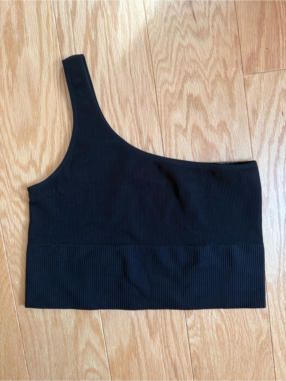 H&M Sport Black Ribbed One Shoulder Crop Top Size M